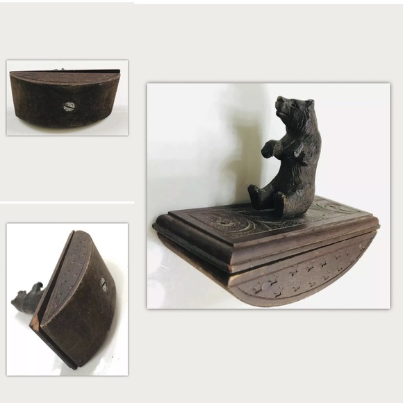 1900s Ink Blotter Hand Carved Wood Black Forest Bear Paperweight VTG RARE Early - Picture 4 of 8